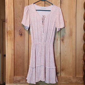 Abercrombie & Fitch Floral Short Sleeve Knee Length Dress, XS, Pink & Cream